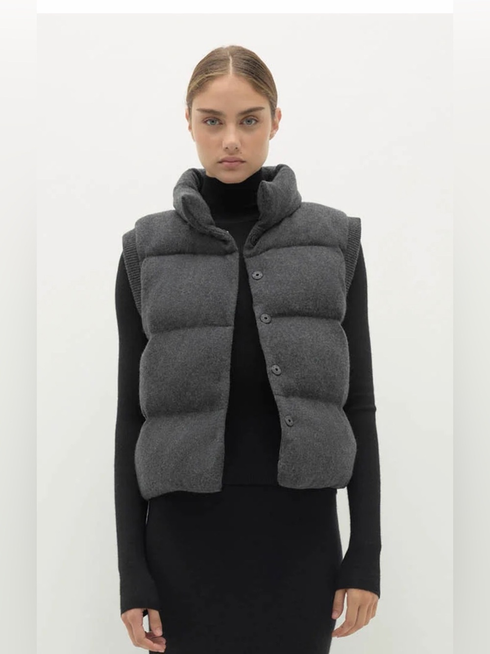 NakedCashmere Charcoal Gray Quilted Sleeveless Puffer Vest its New